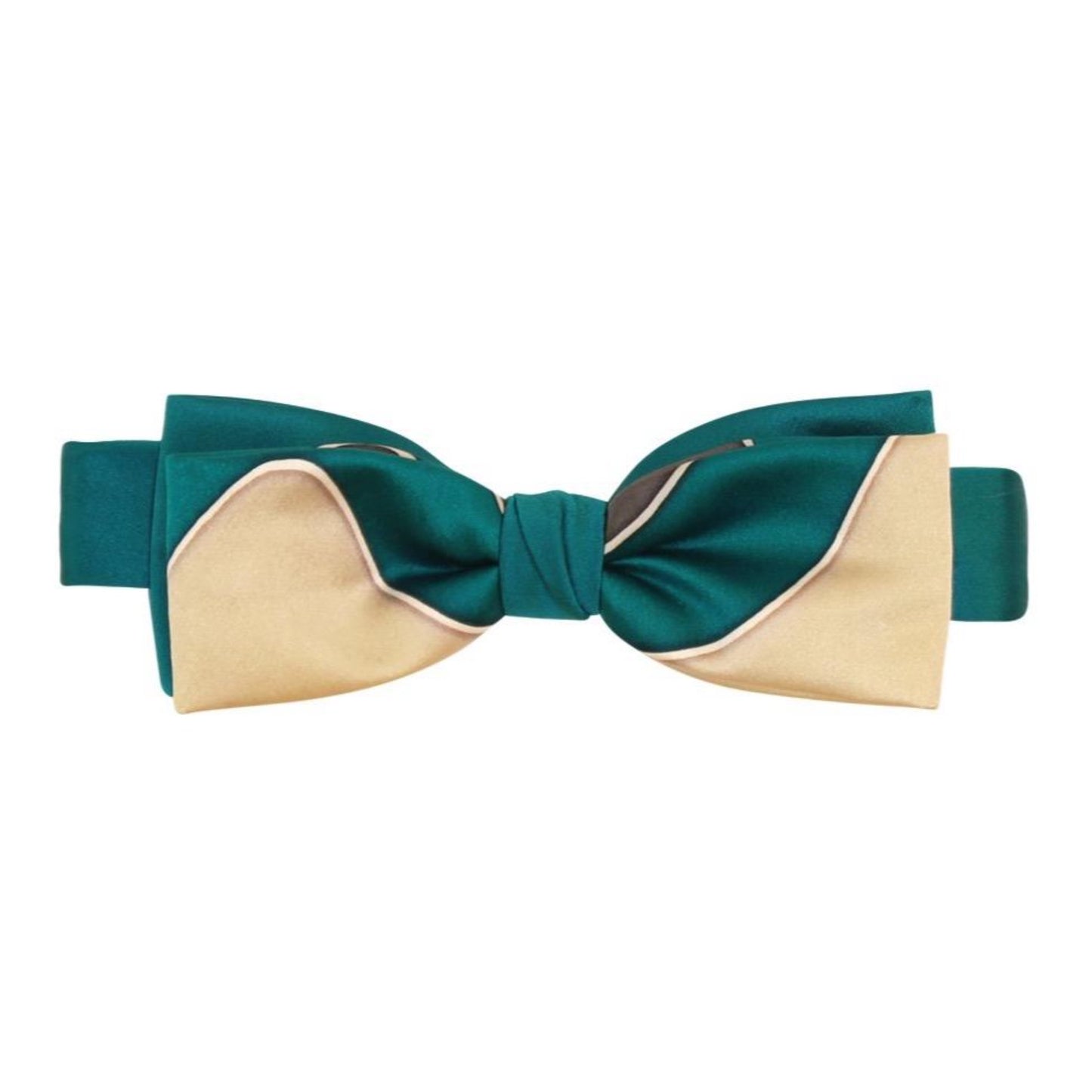 Emerald Green Gold silk Hand painted Pre tied Bow tie by designer German Valdivia
