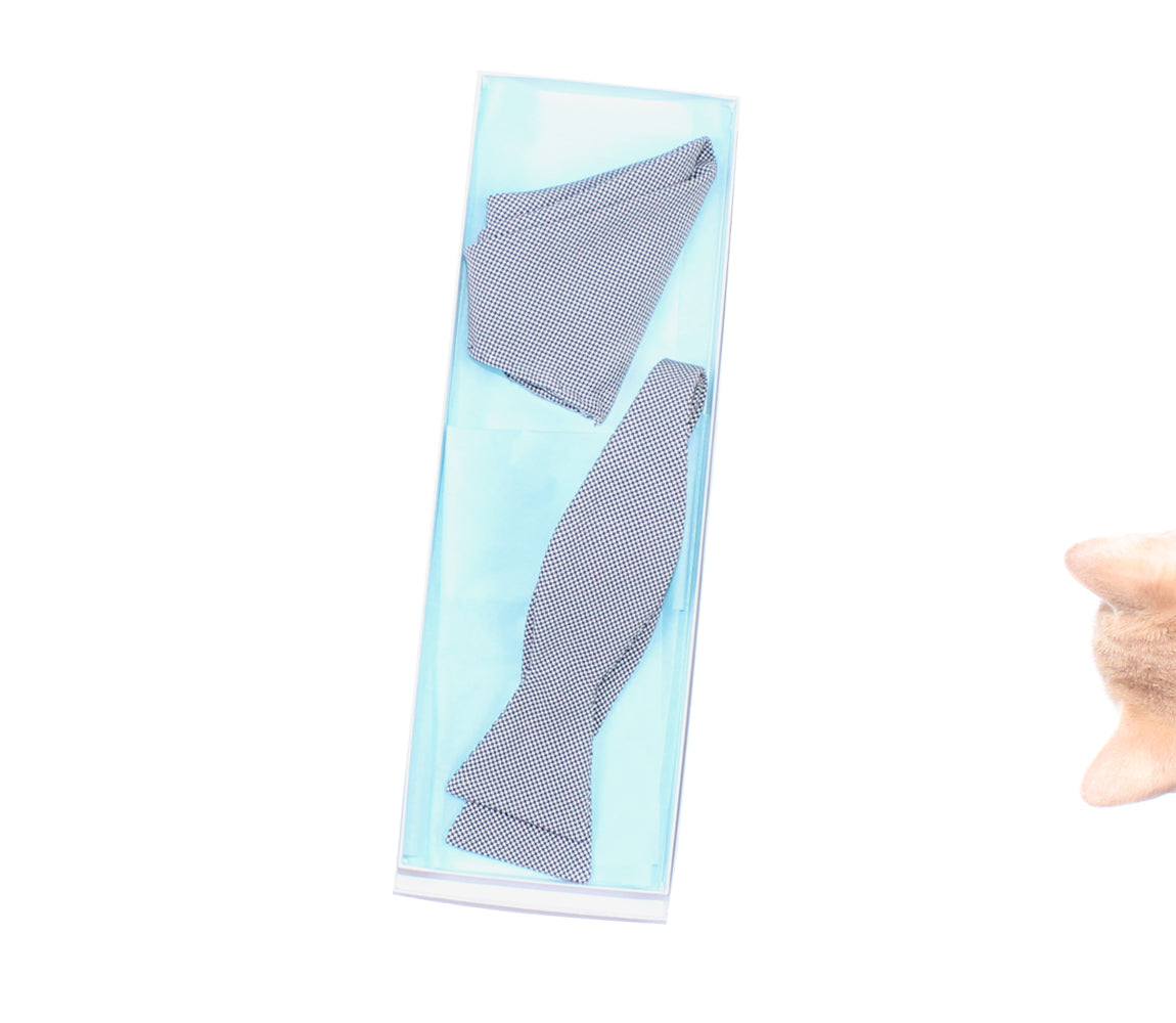 black and white houndstooth bow tie and pocket square gift set by german valdivia