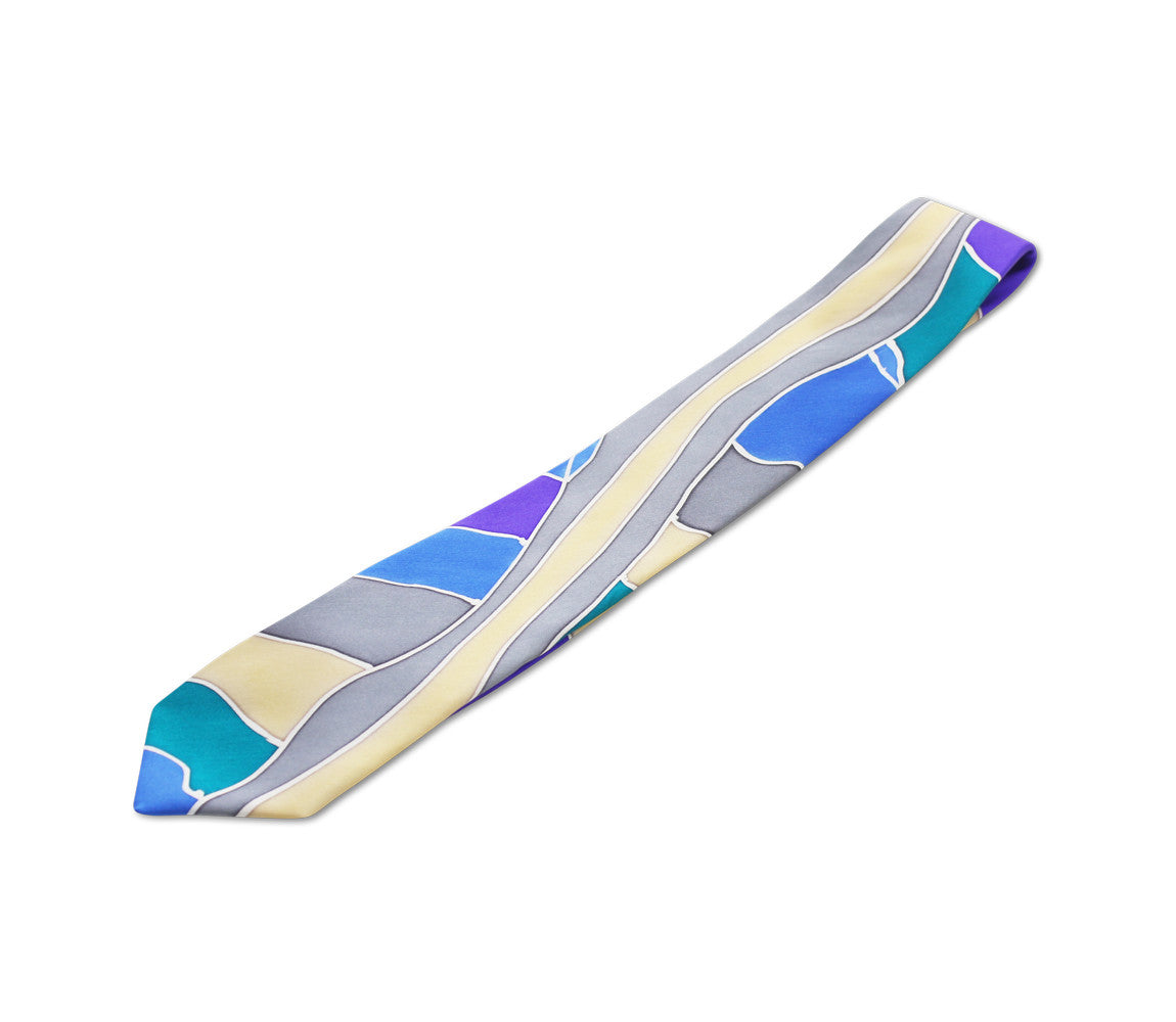 hand painted tie green purple beige blue by designer german valdivia