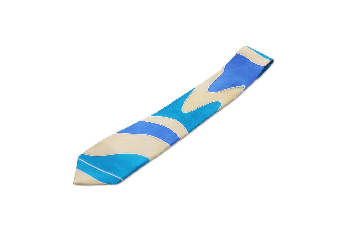 hand painted tie turquoise beige blue by designer german valdivia