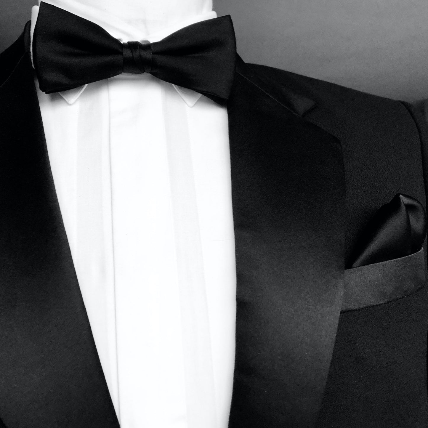 Black Silk Bowtie with Black Silk Pocket Square by designer German Valdivia