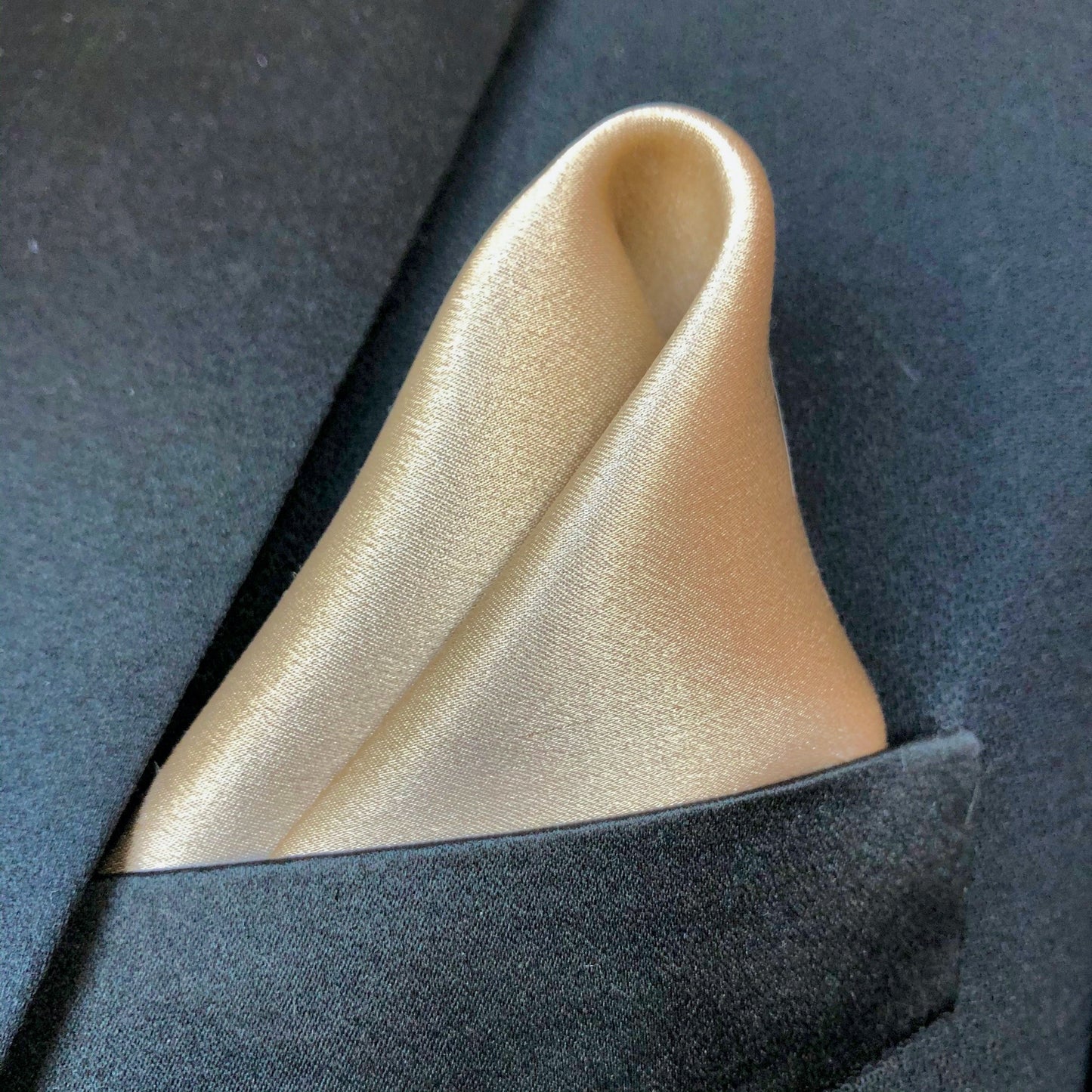 Gold silk pocket square by German Valdivia