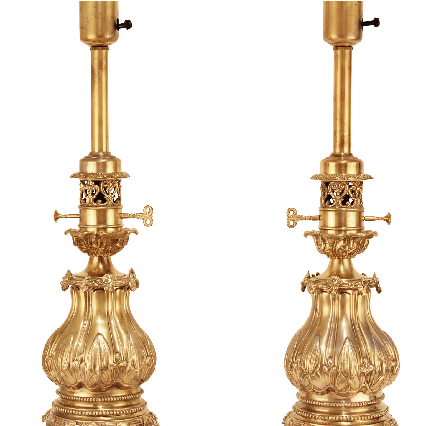 Extraordinary 1940s Pair of Stiffel Brass Lamps