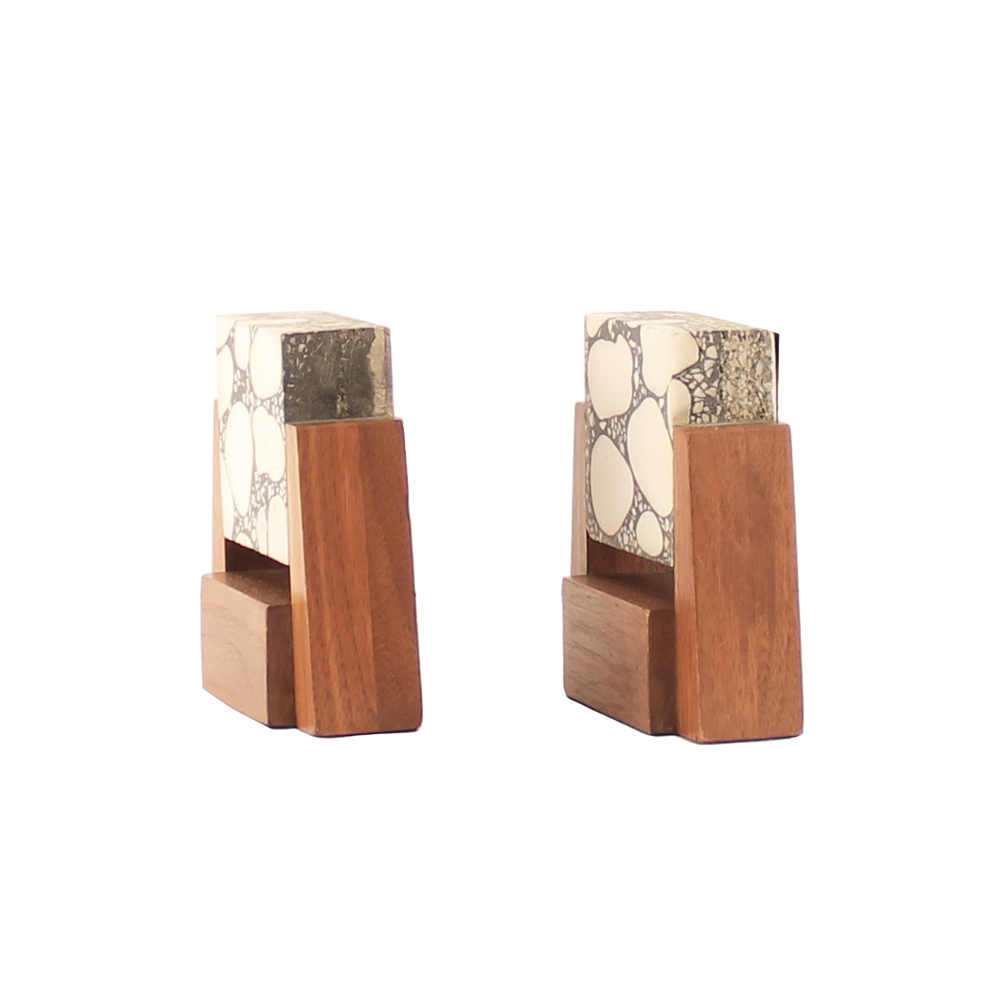 Magnificent Art Deco Stone Marble and Walnut Bookends