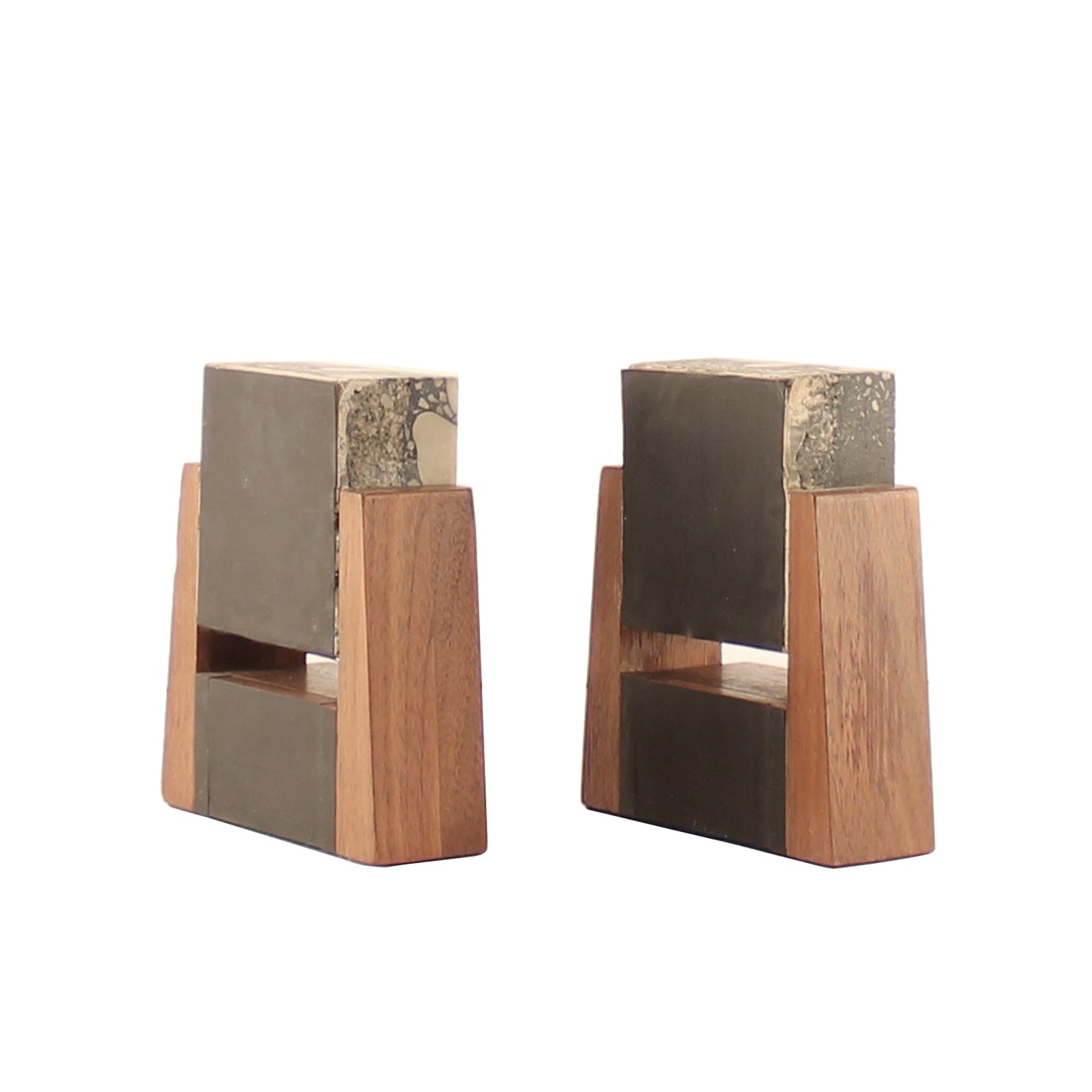 Magnificent Art Deco Stone Marble and Walnut Bookends