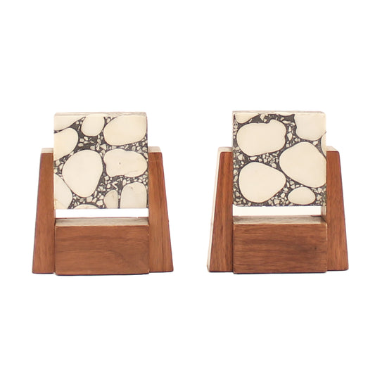 Magnificent Art Deco Stone Marble and Walnut Bookends