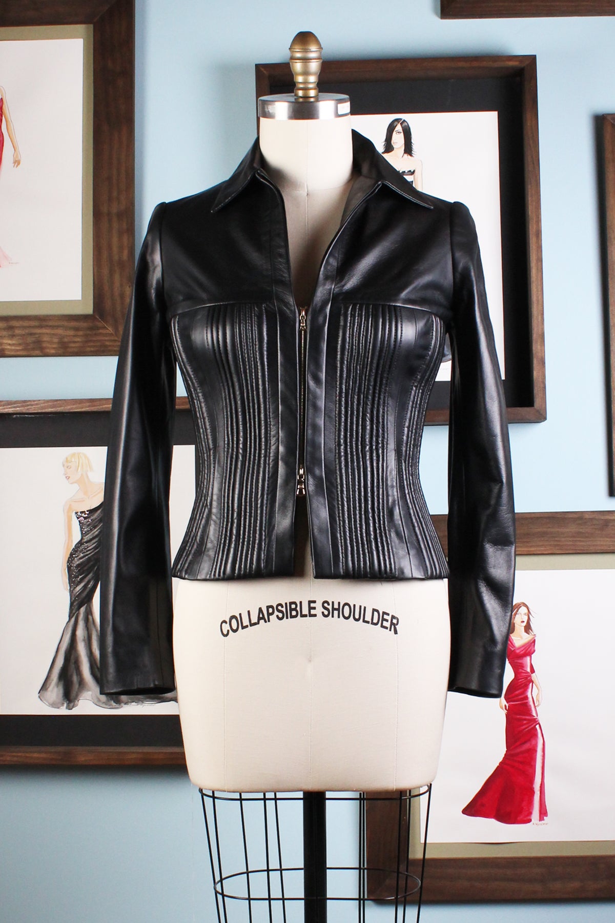 black seamed leather jacket by designer german valdivia