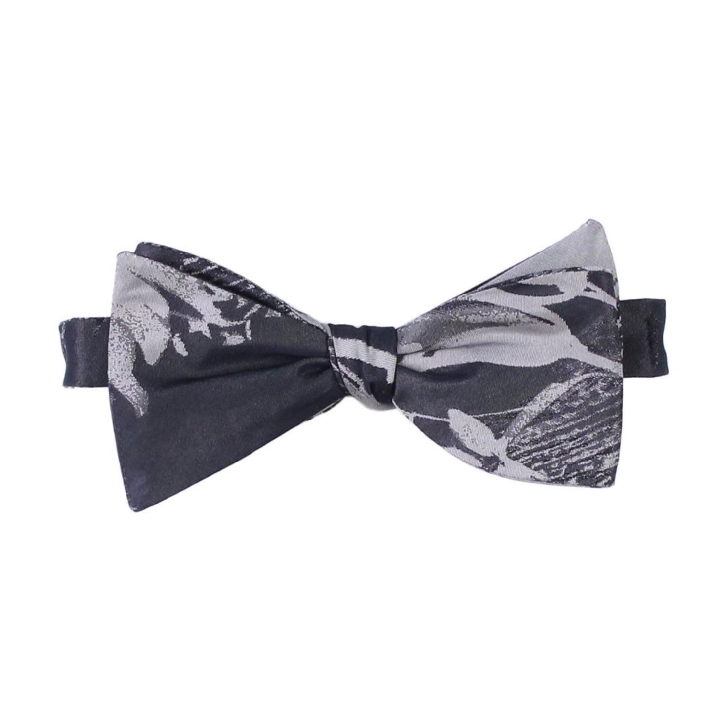 Black Silver Grey Silk Self Tie Bow Tie  by German Valdivia