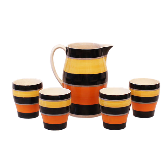 Gray's Pottery Hand Painted Pitcher and Glasses Set