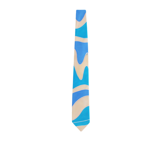 hand painted tie turquoise beige blue by designer german valdivia