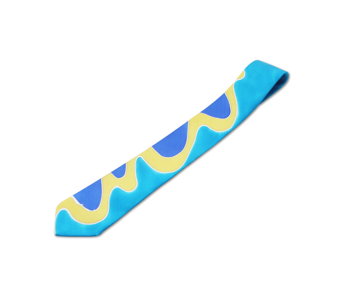 hand painted tie cyan turquoise yellow blue by designer german valdivia