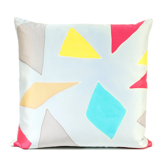 Aqua gold grey yellow decorative pillow by designer German Valdivia