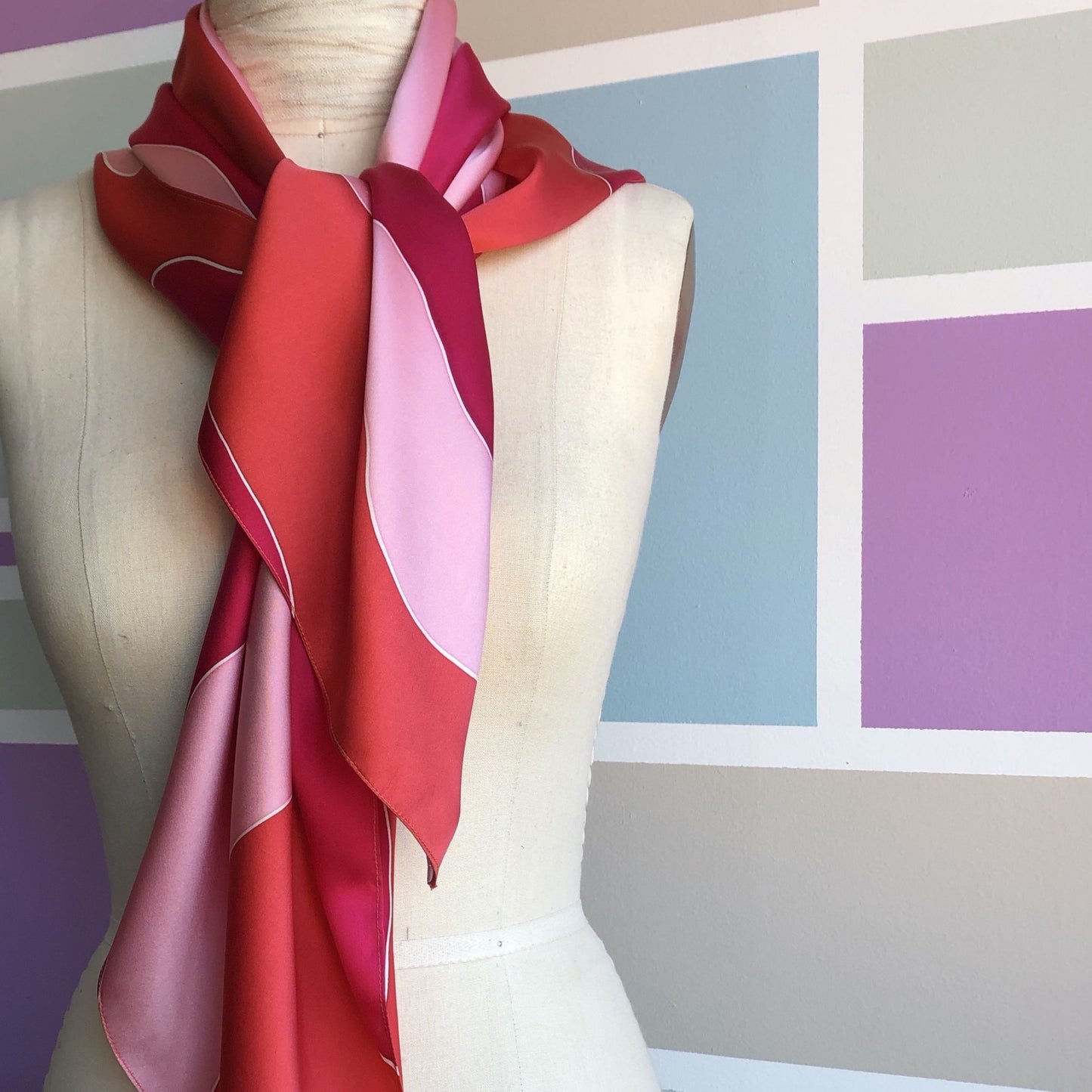 Silk scarf red dusty rose by designer German Valdivia