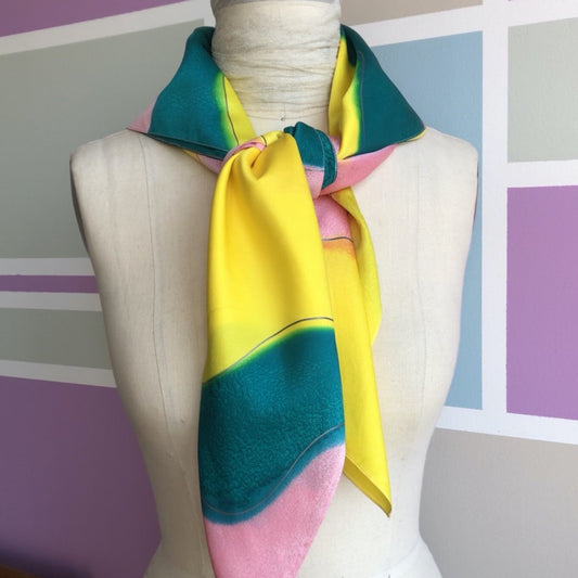 silk scarf yellow green pink by designer German Valdivia