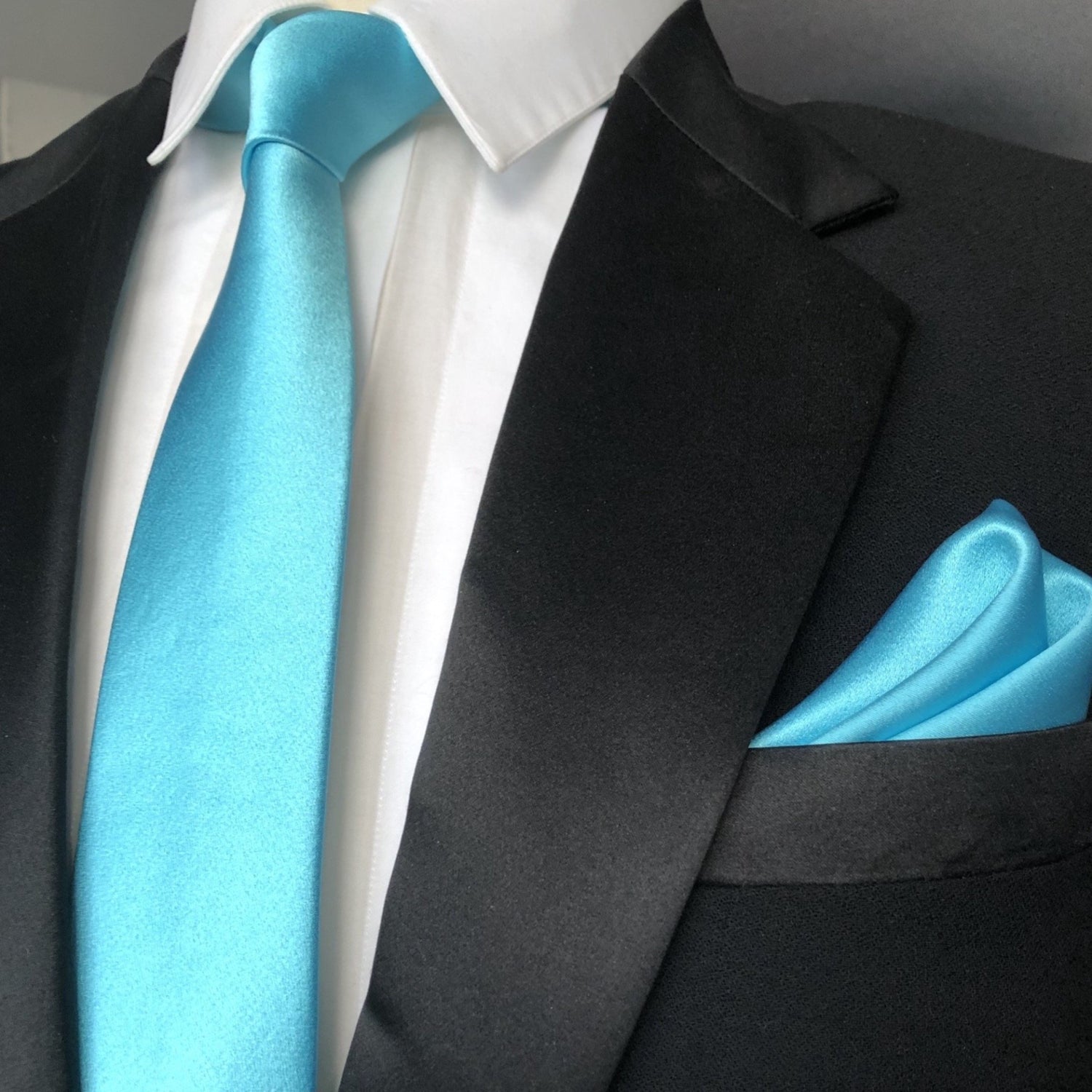 Aqua Blue Tie and aqua blue pocket square 