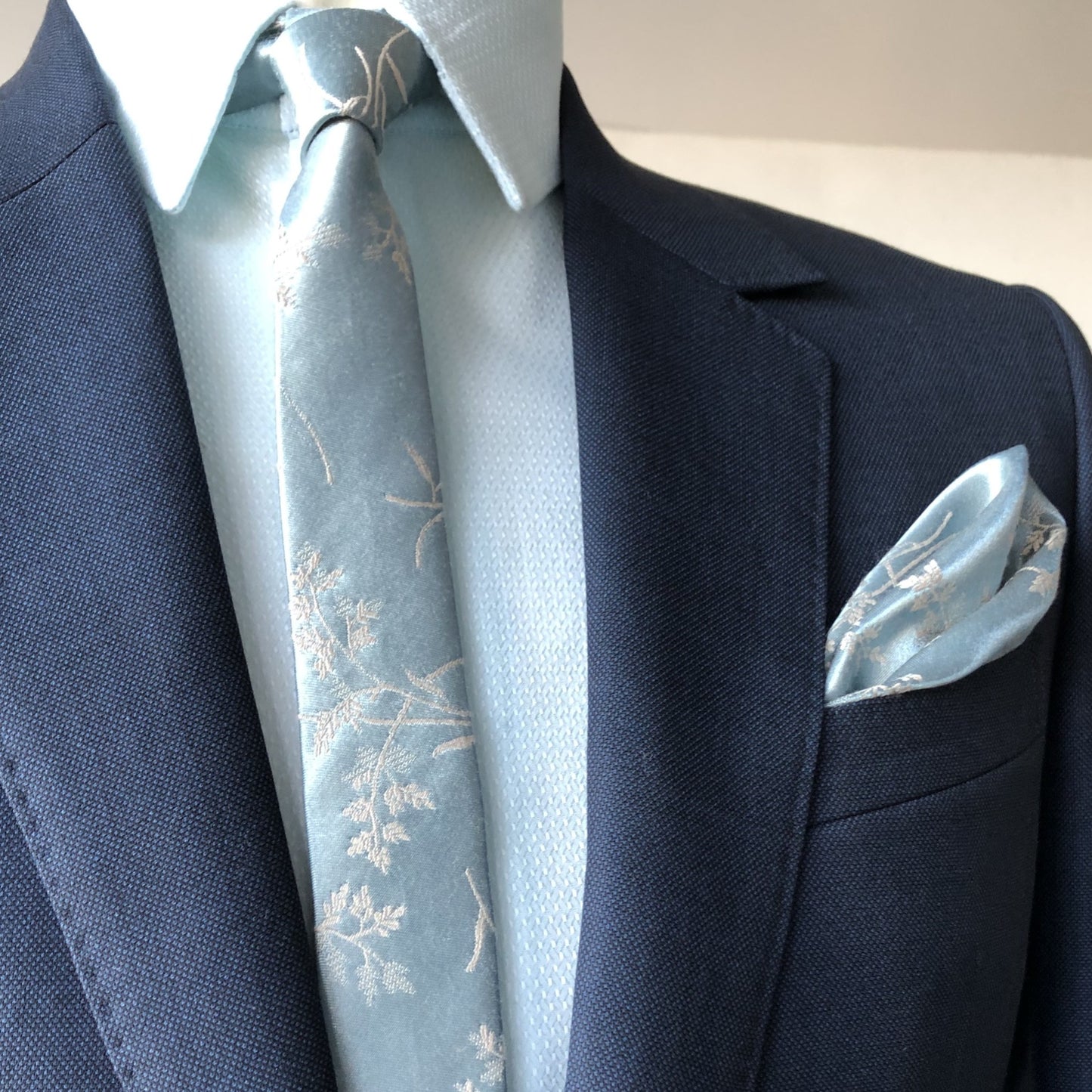 Skinny Dusty Blue Floral Tie