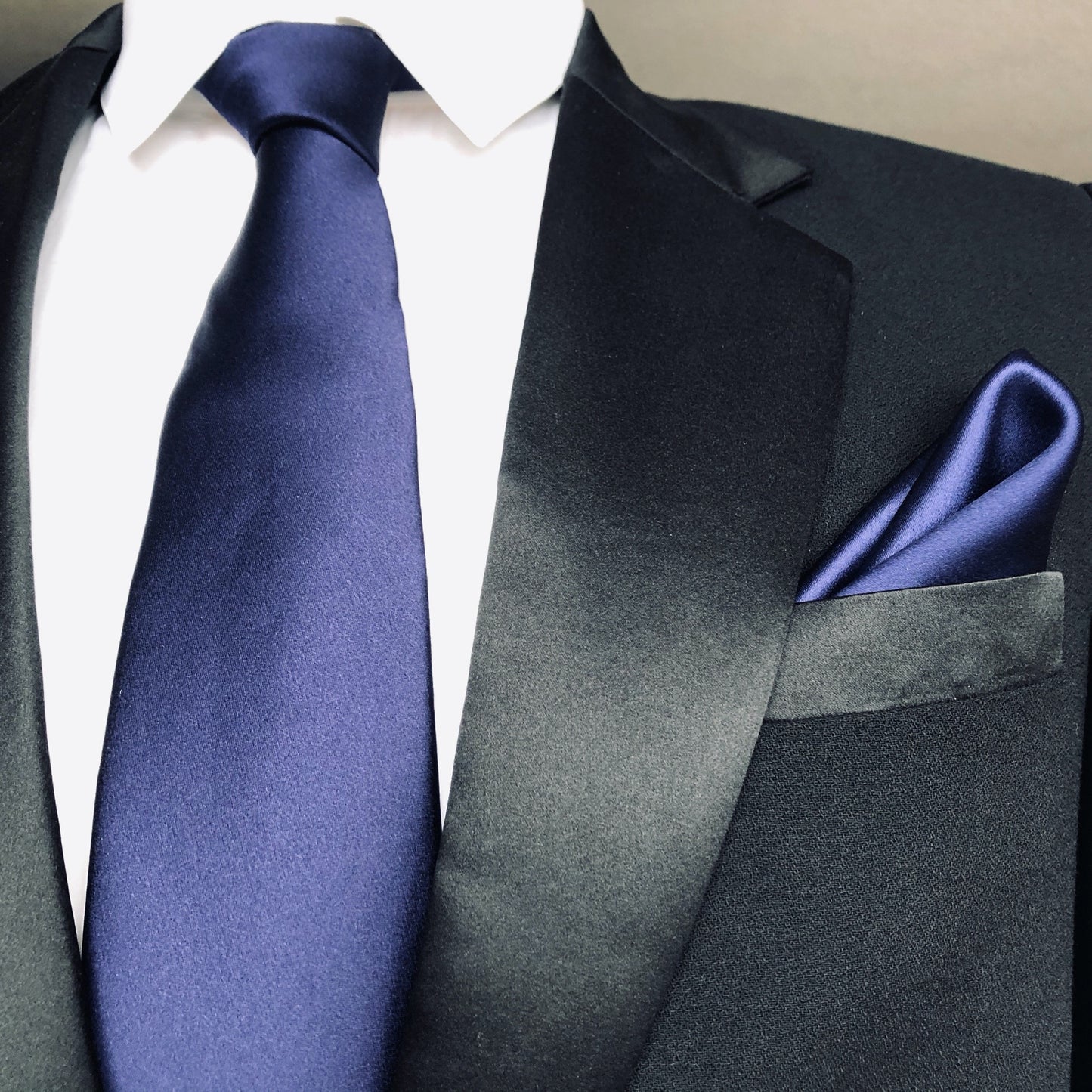Navy Blue silk Tie with Navy Blue Silk Pocket Square
