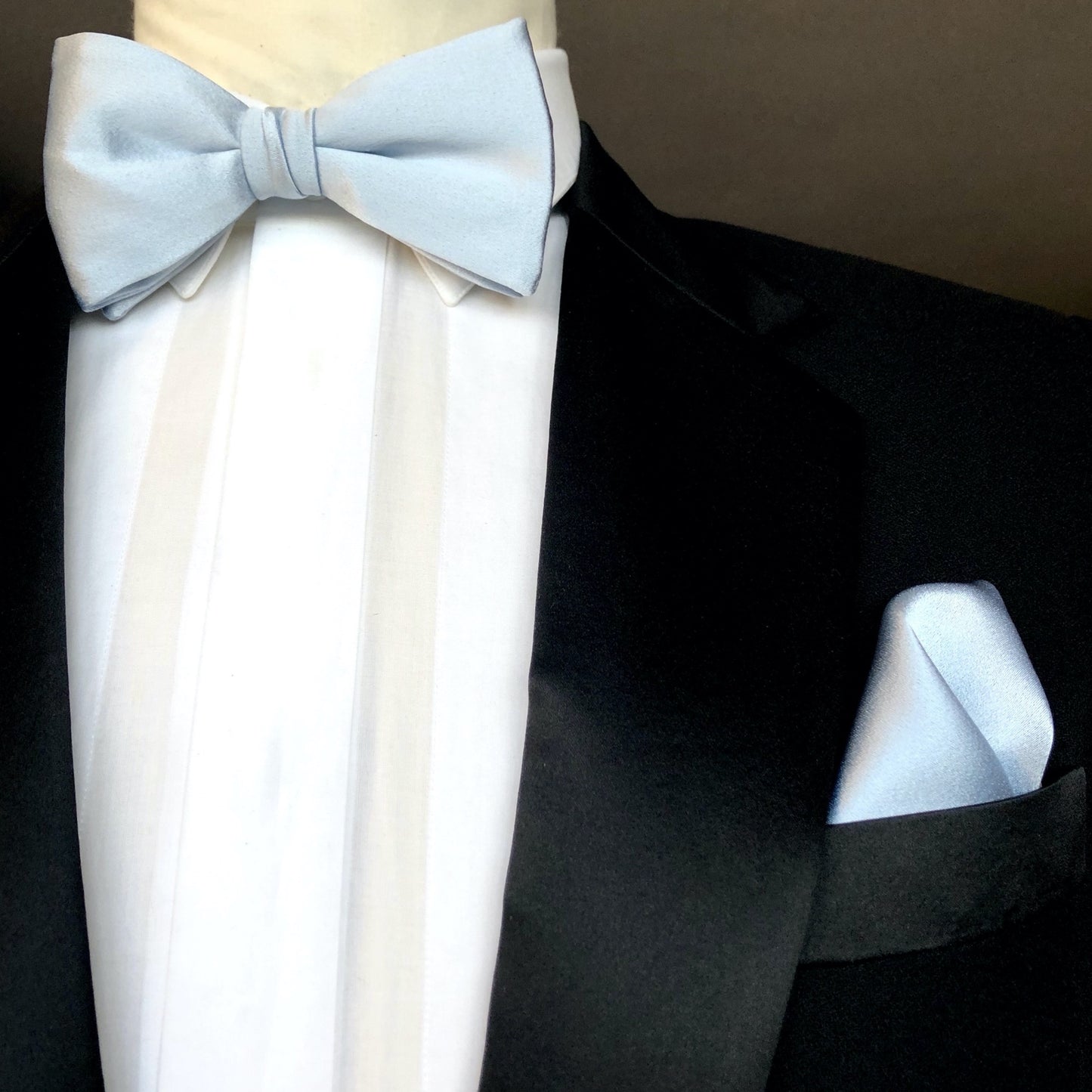 Powder Blue Silk Pre Tied  Bow Tie with Powder Blue Silk Pocket Square