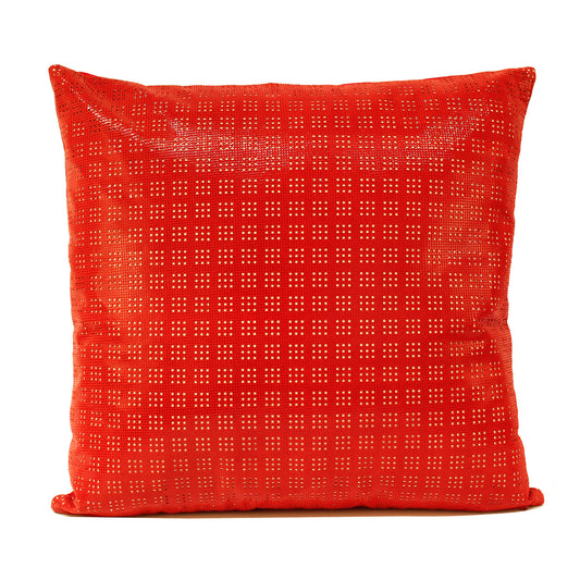 Red Perforated Leather Decorative Pillow