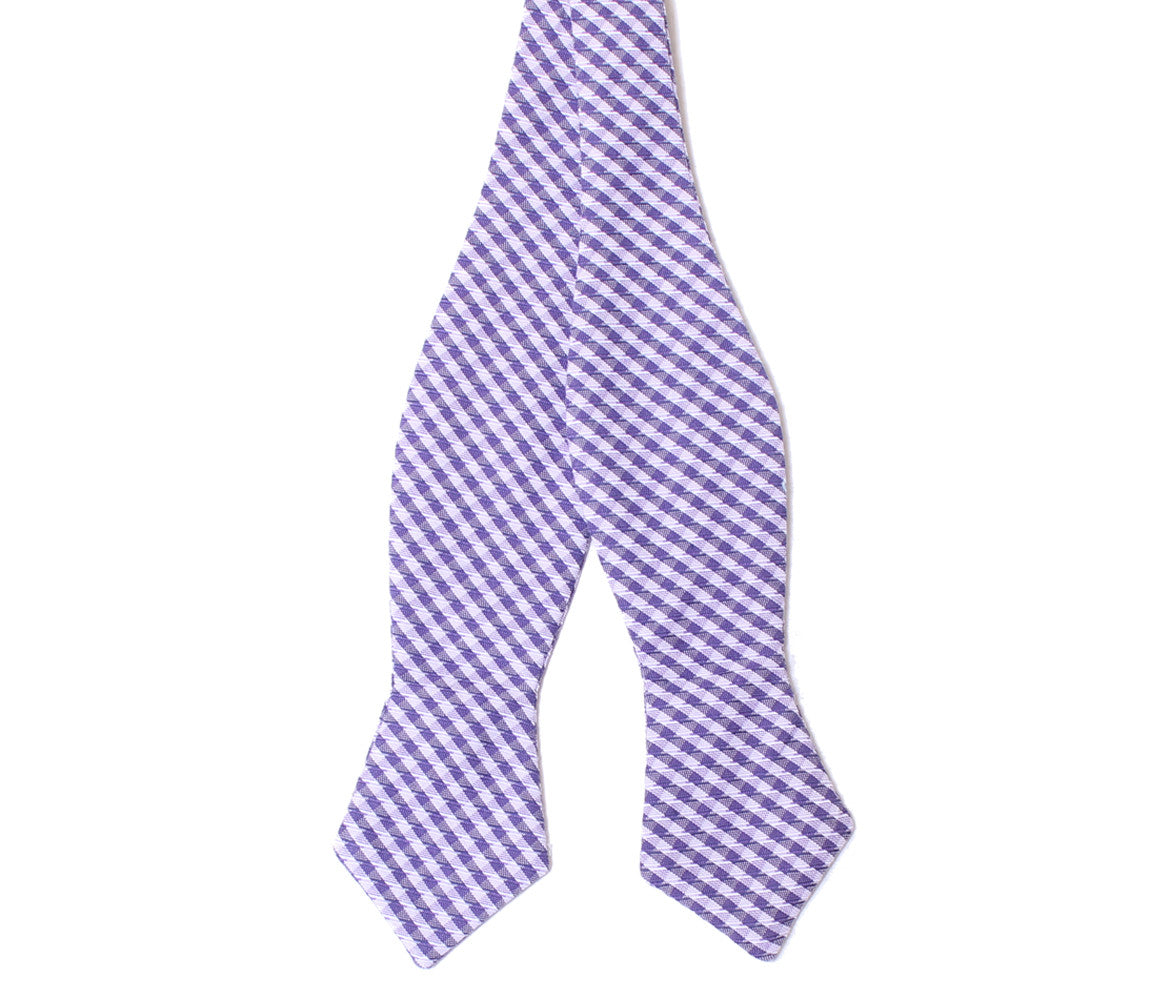 Lavender Gingham Diamond Tip Bow Tie