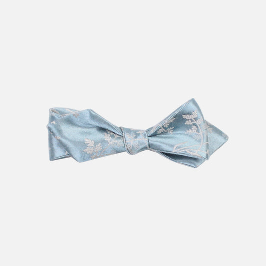 Dusty blue floral diamond tip self tie bow tie by German Valdivia 