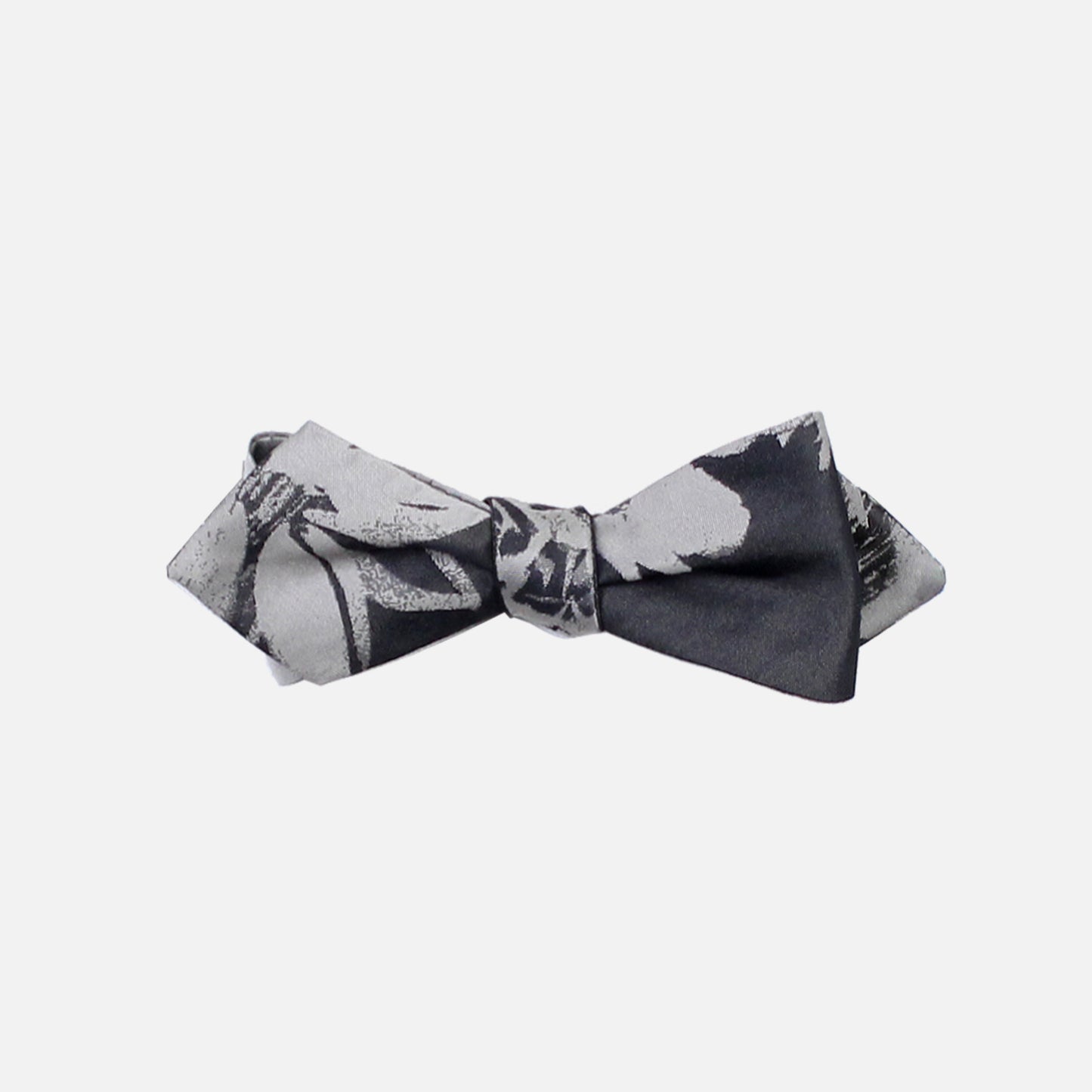 Black Silver Grey Silk Self Tie Diamond Tip Bow Tie