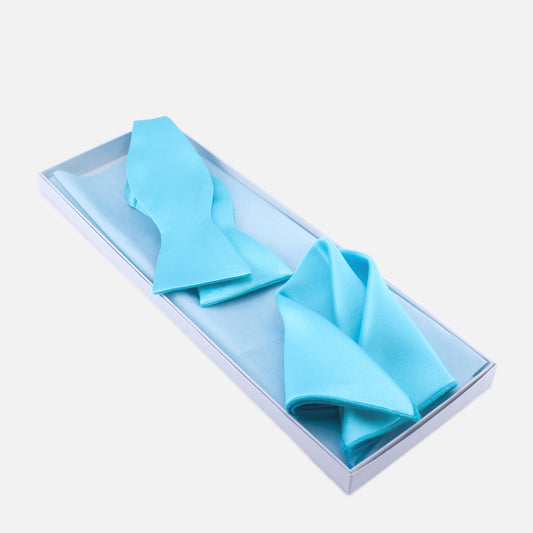 Turquoise Bow Tie and Pocket Square